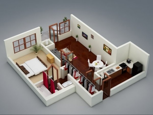 Thích mê mẫu thiết kế nội thất căn hộ 1 phòng ngủ tiện nghi, cá tính