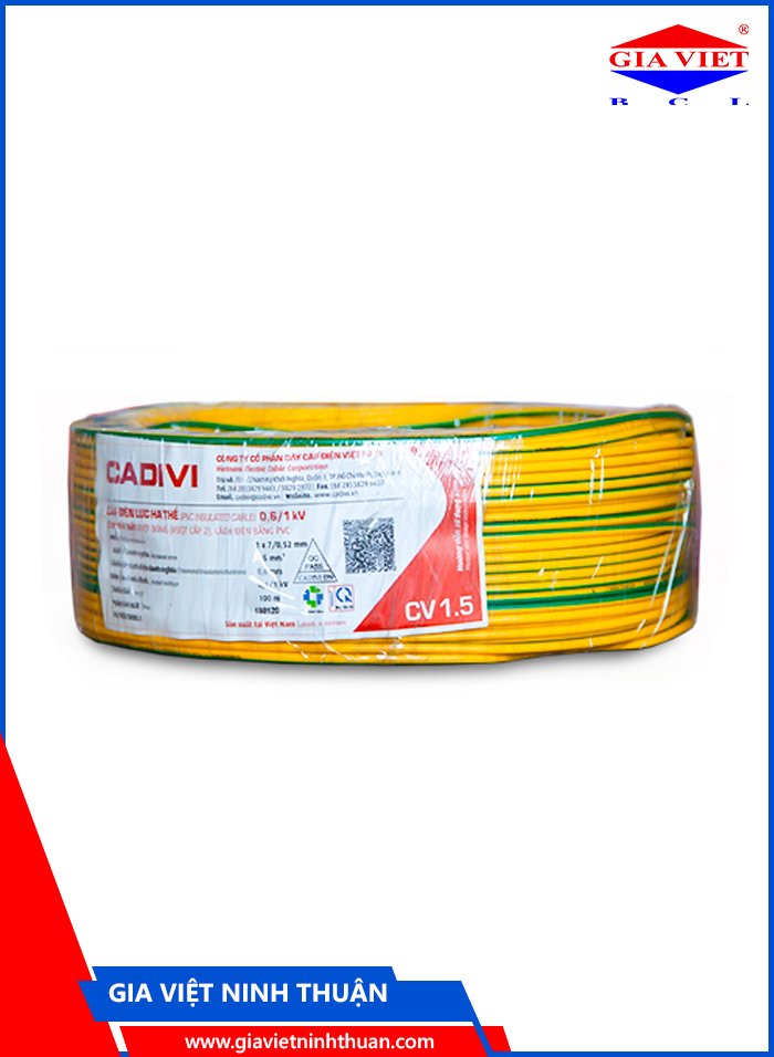 Dây te Cadivi Vàng Xanh cv 1.5 (dây tiếp địa, dây PE) cuộn 100 mét