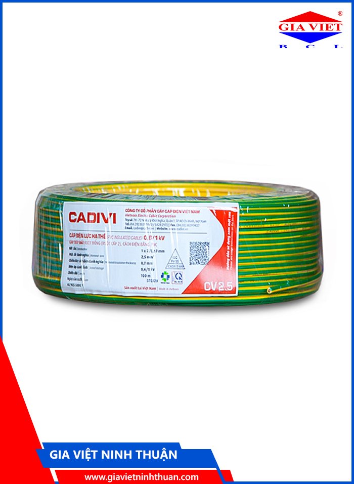 Dây te Cadivi Vàng Xanh cv 2.5 (dây tiếp địa, dây PE) cuộn 100 mét