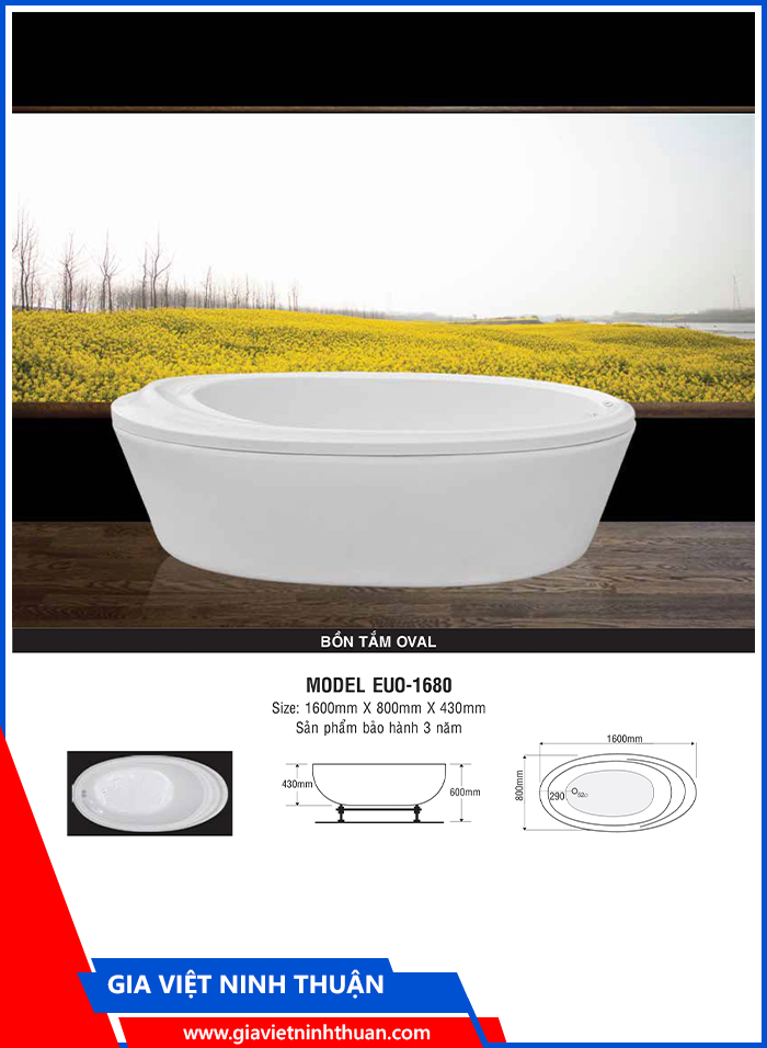 Bồn tắm Oval EUO 1680